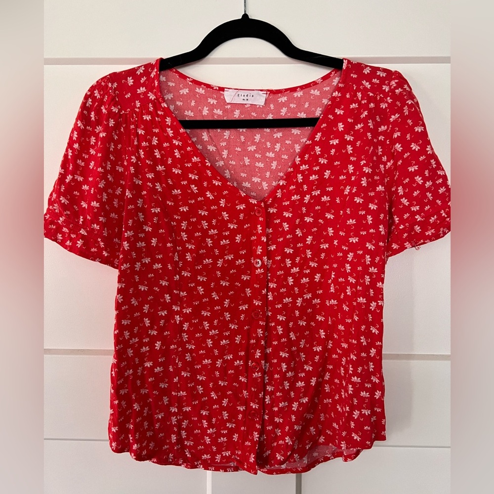 Elodie Red Floral Women's Blouse